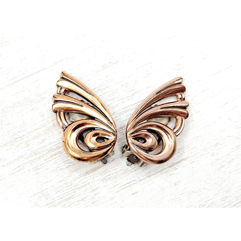 Vintage Matisse Copper Earrings Clip-On Butterfly Wing Designer Jewelry